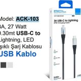 Acl Ack-103 3A, 27 Watt 0.30Mt Usb-C To Uyumlu Lightning Led Işıklı Şarj Kablosu Usb Kablo