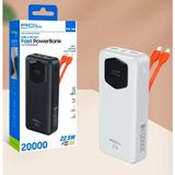 Acl PW-140 20000MAH Powerbank Dahili Usb-C ve Lightning Kablolu 22.5W Hızlı Şarj 3A Çıkışlı Taşınabilir Şarj Cihazı - Beyaz