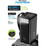 Acl PW-151 60000MAH Powerbank Pd 20W Qc 22.5W Hızlı Şarjlı – Dahili Kablolu, 4 Cihaz Destekli, LED Ekranlı Taşınabilir Şarj Cihazı - Siyah