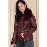 Aclassics Bordo Hakiki Deri Çıkarılabilir Kürk Yakalı Mont Kaban - XL