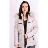 Aclassics Ekru Hakiki Deri Kürklü Çıkarılabilir Kapüşonlu Kapitoneli Mont Kaban - 2XL