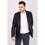 Aclassics Erkek Siyah Hakiki Deri Yakalı Casual Klasik Ceket Mont - 2XL
