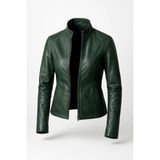 Aclassics Kadın Haki Hakim Yaka Hakiki Deri Casual Slim Ceket - 2XL