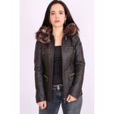Aclassics Kahverengi Hakiki Deri Kürklü Çıkarılabilir Kapüşonlu Mont Kaban - 2XL
