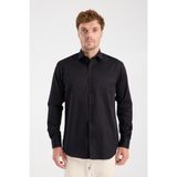 Aclub AC10105 Saten Pamuklu Regular Fit Siyah Klasik Yaka Erkek Düz Gömlek - XL
