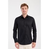 Aclub AC10106 Saten Pamuklu Slim Fit Siyah Klasik Yaka Erkek Düz Gömlek