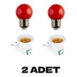Açma Kapama Anahtarlı Duy Fişli + 1W Tasarruflu Renkli E27 LED Gece Lambası Kırmızı Işık 2 Adet - Cool White