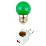 Açma Kapama Anahtarlı Duy Fişli + 1w Tasarruflu Renkli E27 Led Gece Lambası Yeşil Işık