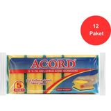 Acord 5 Li Oluklu Bulaşık Süngeri 12 Paket - Sarı