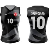 ACR Giyim Voleybol Forması Model 714 - Kişiye Özel Isim ve Numara Yazılabilir, Dijital Baskı Tasarım Tek Üst - Siyah