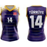 ACR Giyim Voleybol Forması Sultan Model - Kişiye Özel Isim ve Numara Yazılabilir, Dijital Baskı Tasarım Tek Üst - Mor - 2XL