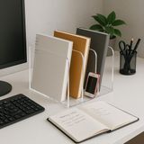 Acria 3 Bölmeli Şeffaf Masaüstü Kitaplık Defter ve Dosya Düzenleyici Organizer - 22cm