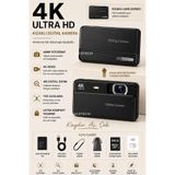 ACSTECH 4K Sliding Dijital Fotoğraf Makinesi | 16X Zoom | 2.8 İnç IPS Ekran | Kızaklı Lens Kapaklı | Type-C Şarj | Yüz Algılama | 64GB SD Kart Hediyeli