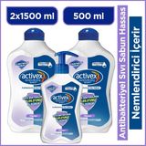 Activex Antibakteriyel Sıvı Sabun Hassas 2×1,5 Lt + 500 Ml Nemlendirici İçerir