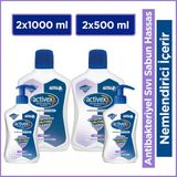 Activex Hassas Ciltler İçin Antibakteriyel Sıvı Sabun 2x1 lt + 2x500 ml Nemlendirici Özellik