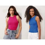 Actiwear Kadın 2'Li Paket Fitilli Halter Yaka Örme Atlet T-Shirt - Fuşya - Saks