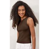 Actiwear Kadın Fitilli Halter Yaka Örme Atlet T-Shirt Esnek Kumaş ile Rahat Kullanım - Kahverengi