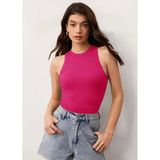 Actiwear Kadın Fitilli Halter Yaka Örme Atlet T-Shirt - Fuşya