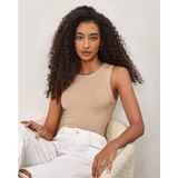 Actiwear Kadın Fitilli Halter Yaka Örme Atlet T-Shirt - Vizon