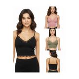 ACTRİS 3'lü Crop Takım Askılı Dantelli Pedli Büstiyer Bralet%95 Pamuk (1- Haki-Yeşil, 1-Pembe, 1-Siyah) Siyah L