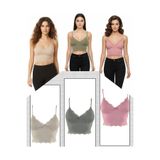 ACTRİS 3'lü Crop Takım Askılı Dantelli Pedli Büstiyer Bralet%95 Pamuk (1- Haki-Yeşil,1-Pembe,1-TaşRengi) Pembe-Taş-Haki S