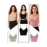 ACTRİS 3'lü Crop Takım Askılı Dantelli Pedli Büstiyer Bralet%95 Pamuk (1- Taş, 1-Pembe, 1-Siyah) Siyah-Pembe-Taş S