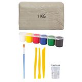 ACUTO Beyaz Seramik Hamuru 1 Kg Kil Plastik Ebeşuar Seti 6x15 ml Akrilik Set 25 ml Partlatma Verniği