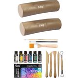 Acuto Beyaz Seramik Hamuru 12 kg Rich Master Mix Akrilik Set Ana Renk 6lı 60CC Ebeşuar Seti Kil Çamur Seti
