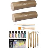 Acuto Beyaz Seramik Hamuru 12 kg Rich Master Mix Akrilik Set Pastel 6lı 60CC Ebeşuar Seti Kil Çamur Seti