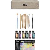 Acuto Beyaz Seramik Hamuru 4 kg Kil Ebeşuar Seti Rich Akrilik Mastermix Pastel Seti Düz ve Yuvarlak Fırça