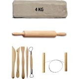Acuto Beyaz Seramik Hamuru 4 kg Seramik Çamuru Çamur Kesme Teli Seramik Kili Ahşap Merdane