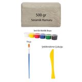 ACUTO Beyaz Seramik Hamuru 500 Gr Kil Plastik Ebeşuar 3 ml 6lı Akrilik Boya Seti
