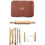 Acuto Kahve Çamur Kırmızı Kil Seramik Hamuru 1 kg Ebeşuar Seti Ahşap Merdane Seramik Çamur Kesme Teli