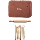Acuto Kahve Çamur Kırmızı Kil Seramik Hamuru 2 kg Ebeşuar Seti Ahşap Merdane Seramik Set