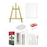 Acuto Masaüstü Şövale Red Apple Akrilik Boya Seti 9 ml 12LI Tuval Seti 25X35 Plastik Spatula Seti