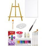 Acuto Masaüstü Şövale Seti 60 cm Tüp Yağlı Boya Seti 12 ml 12LI 35X50 Tuval Seti Metal Spatül