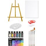 Acuto Mastermix Akrilik Boya Seti 60 cc 6 Ana Renk Masaüstü Şövale Seti Tuval Seti 35X50 Tuval Boyama Seti