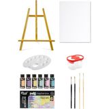 Acuto Mastermix Akrilik Boya Seti 60 cc 6 Pastel Renk Masaüstü Şövale Seti Tuval Seti 35X50 Boyama Seti
