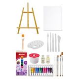Acuto Mini Şövale Seti Red Apple Tüp Yağlı Boya Seti 12'li Plastik Spatula Seti 25X35 Tuval Seti