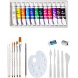 Acuto Red Apple Yağlı Boya Seti 12 Keep Smile Fırça Seti Plastik Spatula Seti Dereceli Kalem Resim Paleti