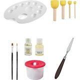 Acuto Resim Paleti 19 cm Ponpon Fırça Seti Düz Yuvarlak Fırça Resim Yağı Terebentin Su Kabı Metal Spatül