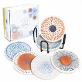 AD Acme Designs 6'lı İçecek Seti - Emici Yuvarlak Mantar Tabanlı Seramik Taş Bardak Altlıkları, Masa Üstü Koruma Matı, Her Türlü Kupa İçin Uygun, Ev, Mutfak Bardakları (Tutuculu Renkli Serisi)