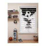 AD Home Kara Kartal ve Futbol Topu Dijital Baskılı Spor Odası Siyah Beyaz Zebra Perde
