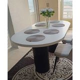 Ada 180X90X75CM (36MM Kalın Kenarlı) Oval Beyaz Sütunlu Yemek Masası (Sandalye Yok Sadece Masadır) - Beyaz - Siyah