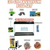 ADA Akvaryum 30X23X15 cm Siyah Renk 9 Parça Set ile Estetik Su Düzenleyici