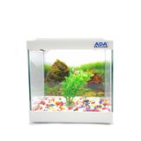 Ada Akvaryum Mini Akvaryum Beyaz 20X20X15 Akvaryum Renkli Çakıl Plastik Bitki Arka Fon