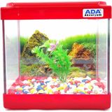Ada Akvaryum Mini Akvaryum Kırmızı 20X20X15 Akvaryum Renkli Çakıl Plastik Bitki Arka Fon