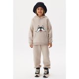 Ada Bebek Çocuk Oversize Pamuklu Hello Dog Alt Üst Takım - Bej - 13 - 14 Yaş