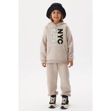 Ada Bebek Çocuk Oversize Pamuklu New York Alt Üst Takım - Bej - 9 - 10 Yaş