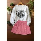 Ada Bebek Çocuk Tarz Ekose Etek Little Angels Sweat Etek Alt Üst Takım - Pembe - 3 - 4 Yaş